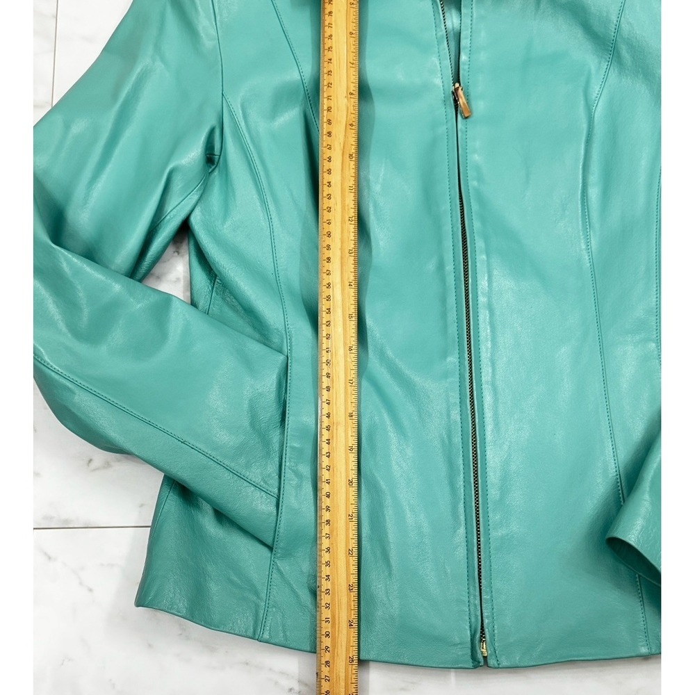 Women's Teal Leather Jacket - Picture 5 of 6